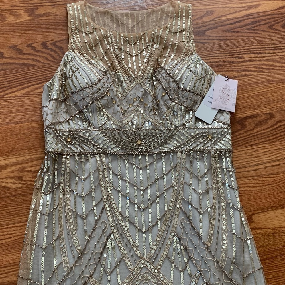 SUE WONG 4 Champagne Silver Sequin embellished beaded Cocktail formal dr… - Picture 16 of 17